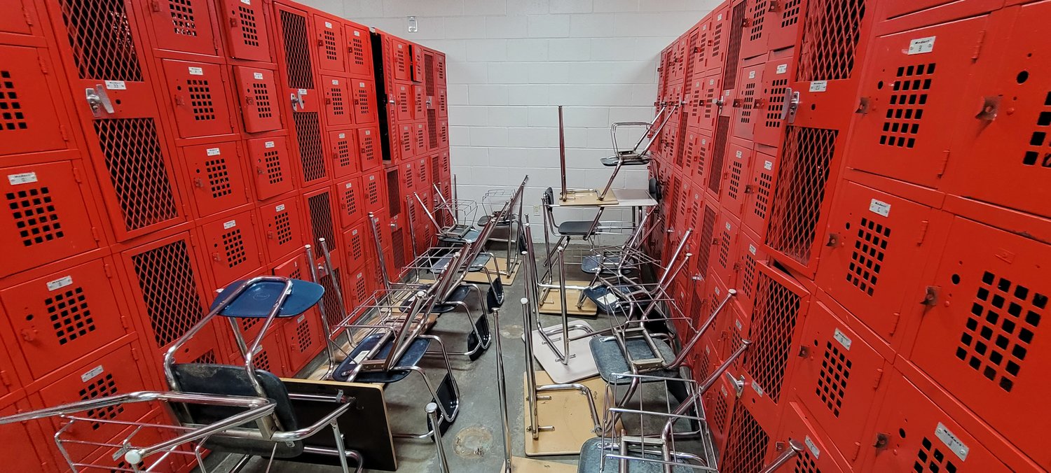 The locker rooms at the Royal STEM Academy are currently being used as storage. Students are unable to utilize them due to plumbing issues and administrators said the overall layout of the school does not fit with the campus's current purpose.